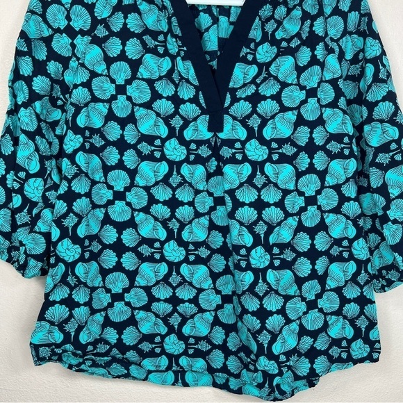 XS CROWN AND IVY TEAL BLUE SEASHELL BLOUSE HENLEY  TOP BOHO LIGHTWEIGHT - Picture 5 of 10